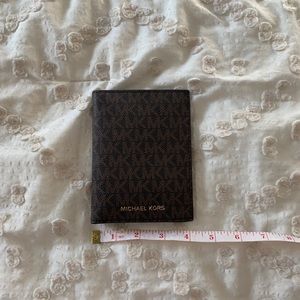 brown and tan leather michael kors wallet